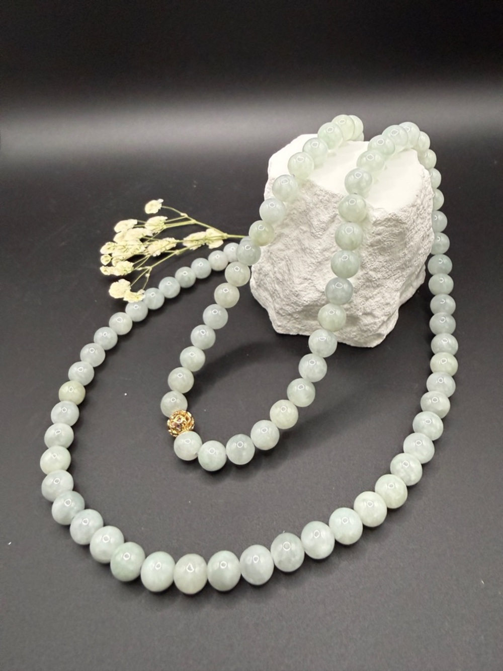 Burmese Jade Necklace with Gold Accent - Elegant Light Blue Women's Jewelry